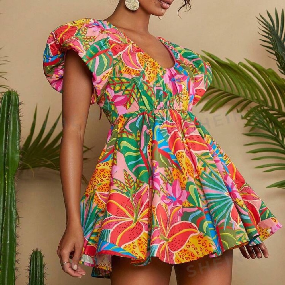 NWOT tropical print dress